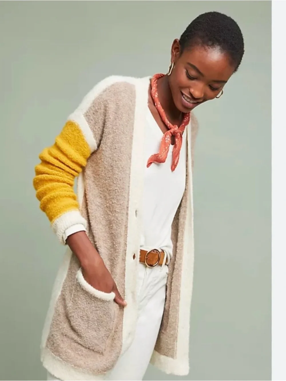 Anthropologie Moth Colwood Colorblock Alpaca Cardigan Sweater Size Medium